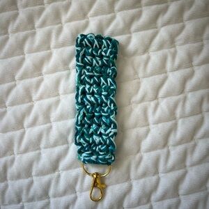 Handmade NWT dark teal aqua crochet keychain